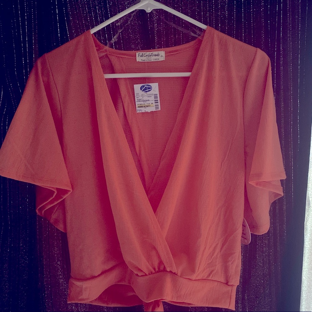 Coral/tangerine tie back crop top